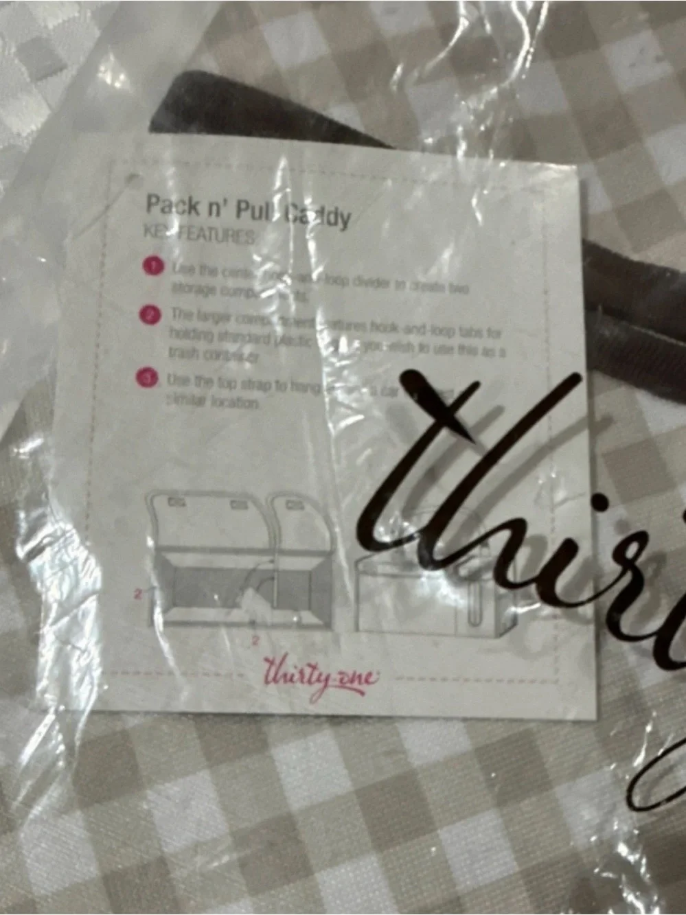 thirty-one Taupe and White Gingham pack and pull caddy